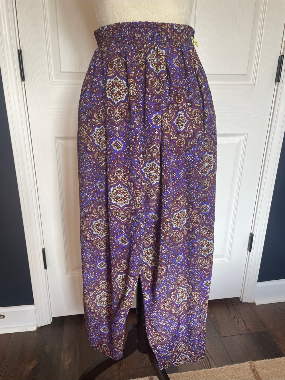 Vintage Inclinations Purple Paisley Harem Pants Elastic Waist Tapered Leg Size M